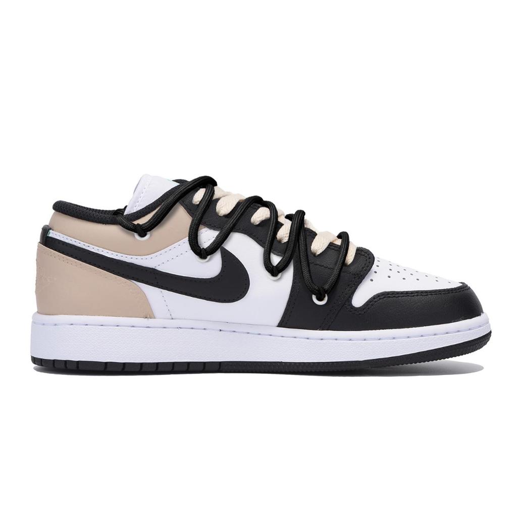 Jordan Air Jordan 1 Puppy Fragment Slip Resistant Abrasion Resistant Low Top Vintage Basketball Shoes Men's Black Brown 553558-131(Team85-)