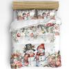 Christmas Poinsettia Ball Fir Leaves Snowman 3pcs Bedding Set For Double Bed Home Textile Duvet Cover Quilt Cover Pillowcase