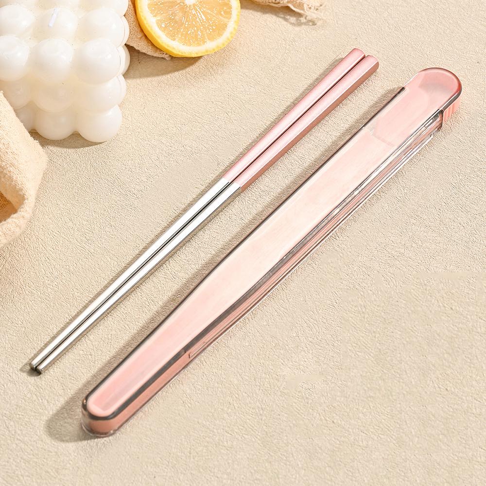 1 Pair Portable 304 Stainless Steel Non Slip Chinese Chopsticks With Box Reusable Sushi Stick Dishwasher Safe Tableware