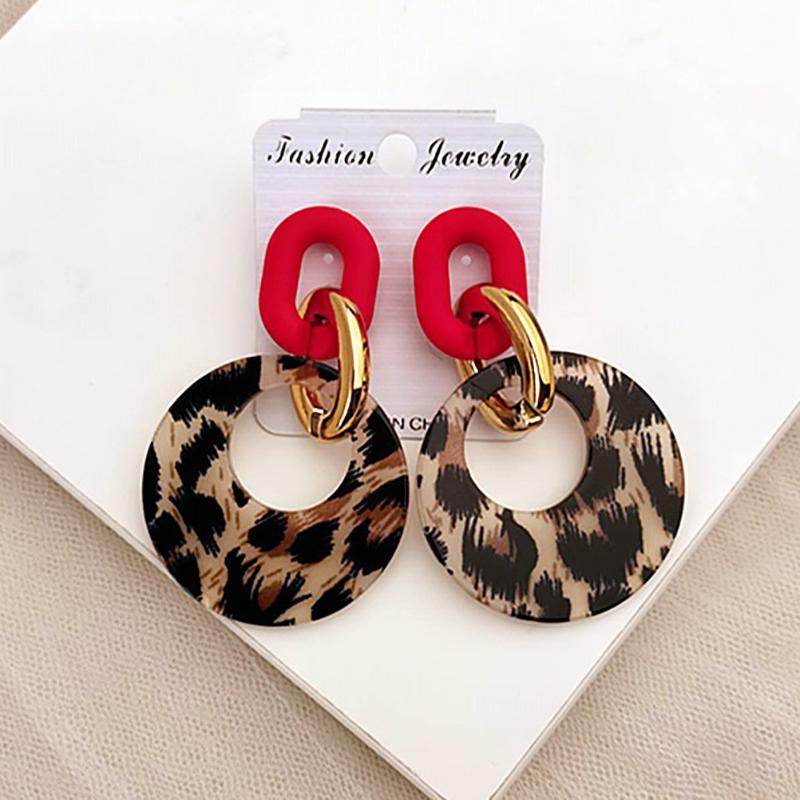 Acrylic Earrings Geometric Earrings for Women Vintage Exaggerated Acrylic Black White Leopard Print Hollow Circle Earrings Gifts