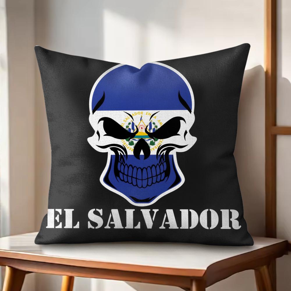 El SSalvador Flag Cushion Cover Natural Linen Organic Fabric DoubleSided Printing Couch Pillow Covers Home Decor
