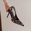 Krazing Pot Sheep Suede Summer Size 42 Leopard Decoration Slingback Thin High Heels Women Women Pointed Toe Pumps
