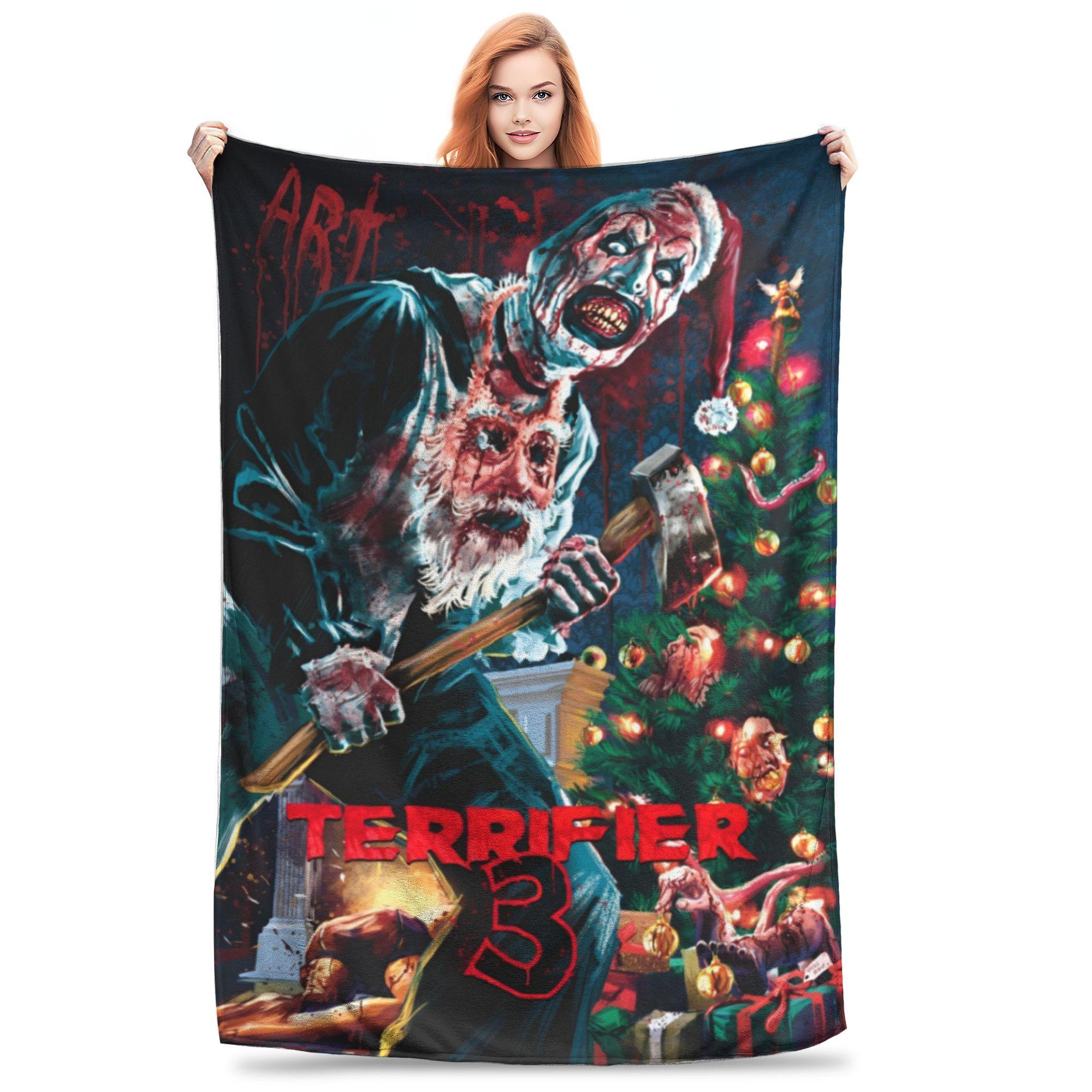 

Comfort Terrifier 3 Christmas art the clown Blanket Merch Sofa Decorative Blanket Throw Super Soft Coral Fleece Plush for Couch 200x150cm 80x60in