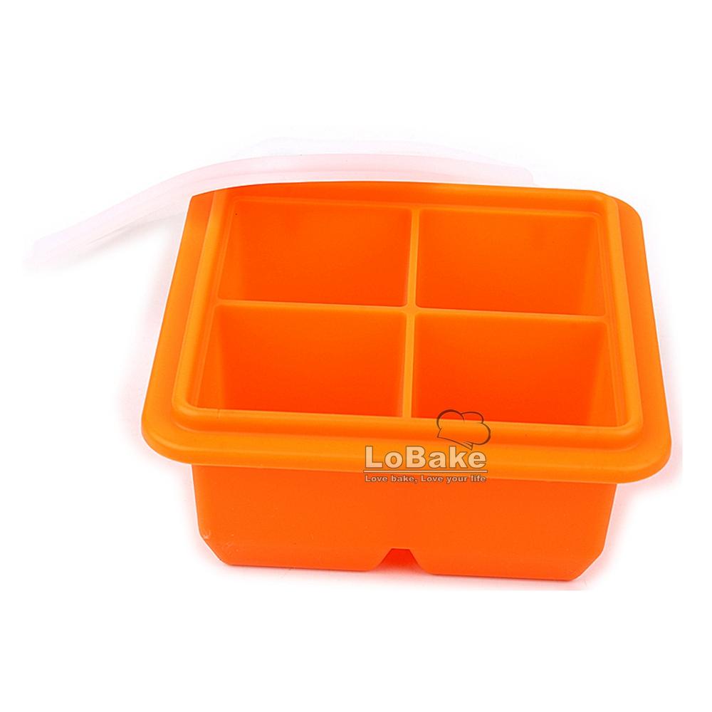 4 Cavities Silicone Ice Cube Box with Lid Cover Self-made Supplementary Food Making Box Freezer Refrigerator DIY Kitchen Gadgets