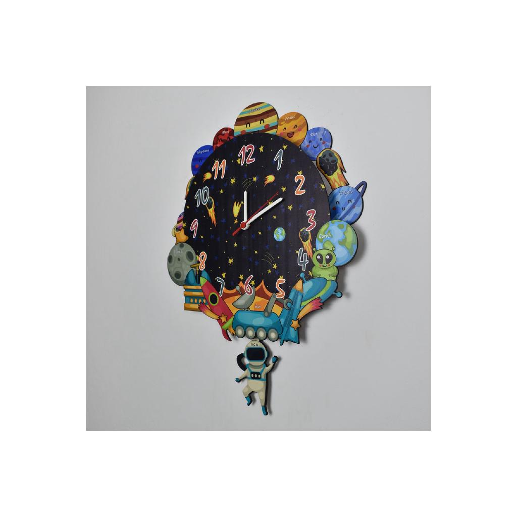 3d Wooden Space And Planets Children's Room Wooden Wall Clock Elf-2312023