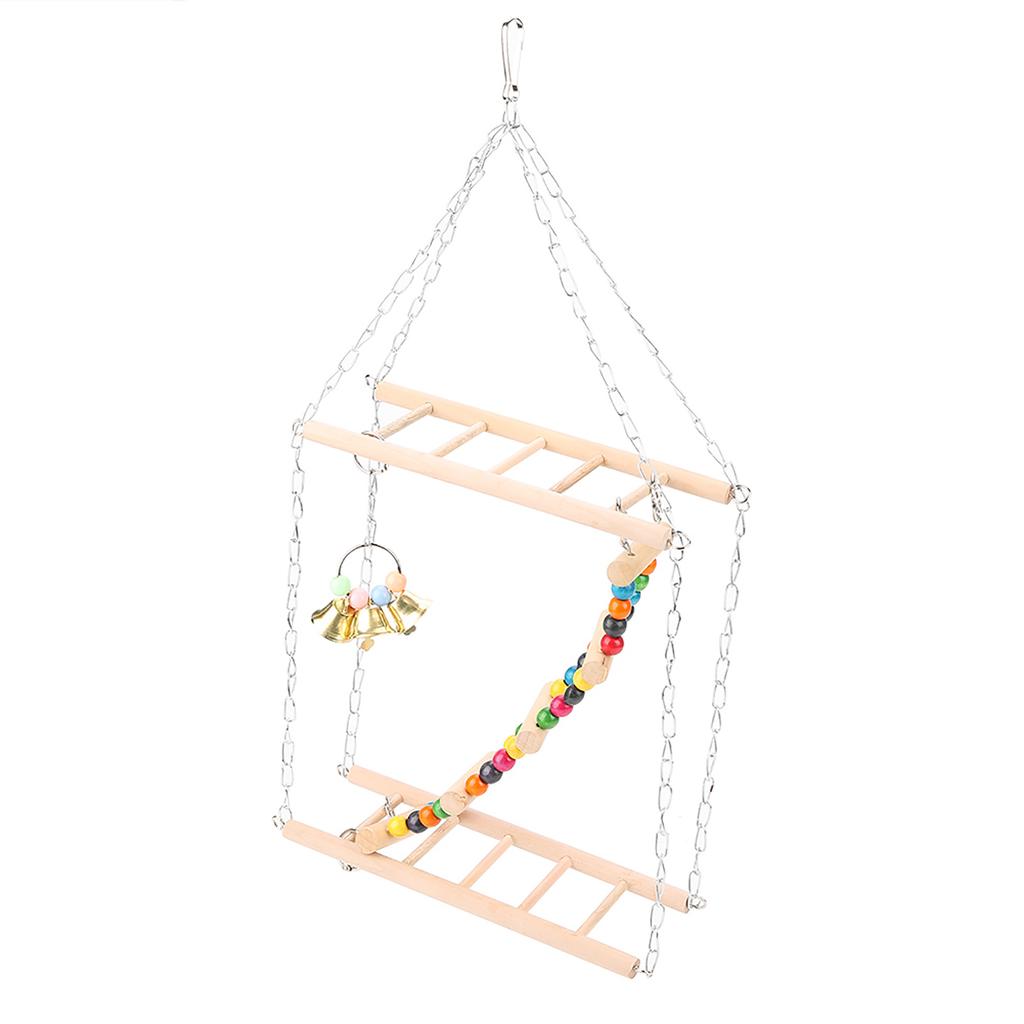 Pet Hanging Ladder Bridge Steps Stairs Climbing Swing Double Layer Wood Hamster Parrot Cage Toy