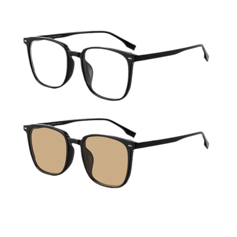 Anti-Blue Glasses Black Frame Plain Artifact A Photosensitive Color-Changing Myopia + Flat Light Eye Frame Men'S Model