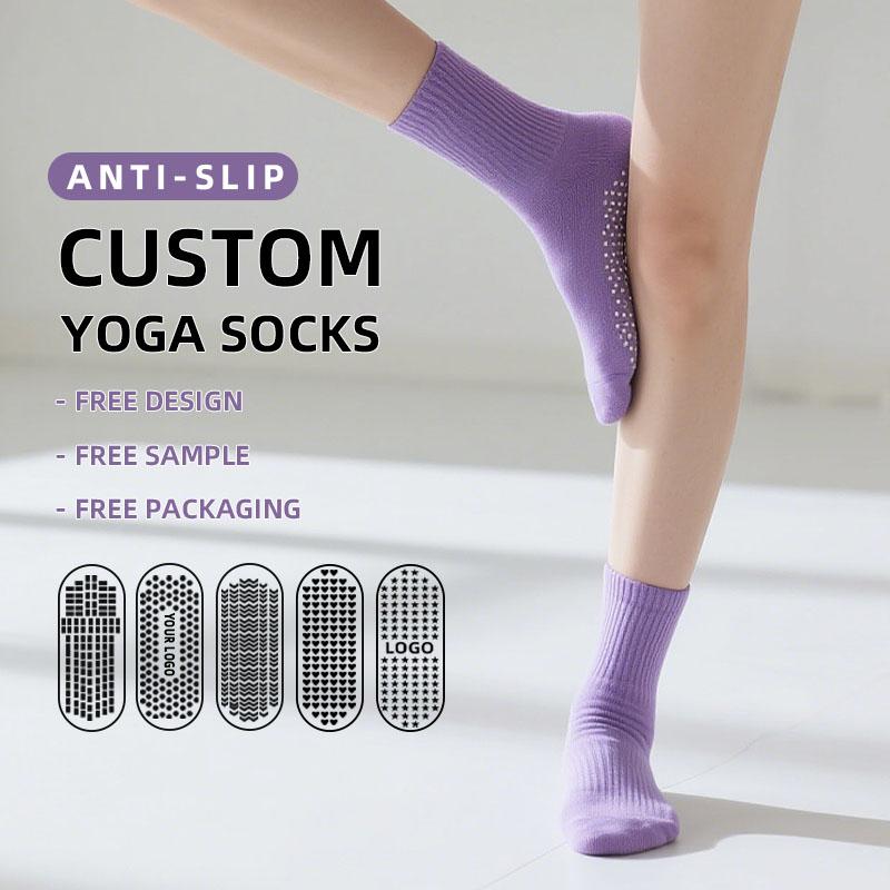 Factory Customized High Quality Anti Slip Pilates Yoga Socks for Women Multicolor Outdoor Trampoline Hand Drawn Bottom Spring