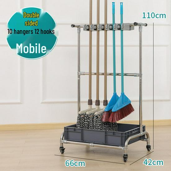 Stainless Steel Movable Floor Mop and Broom Holder