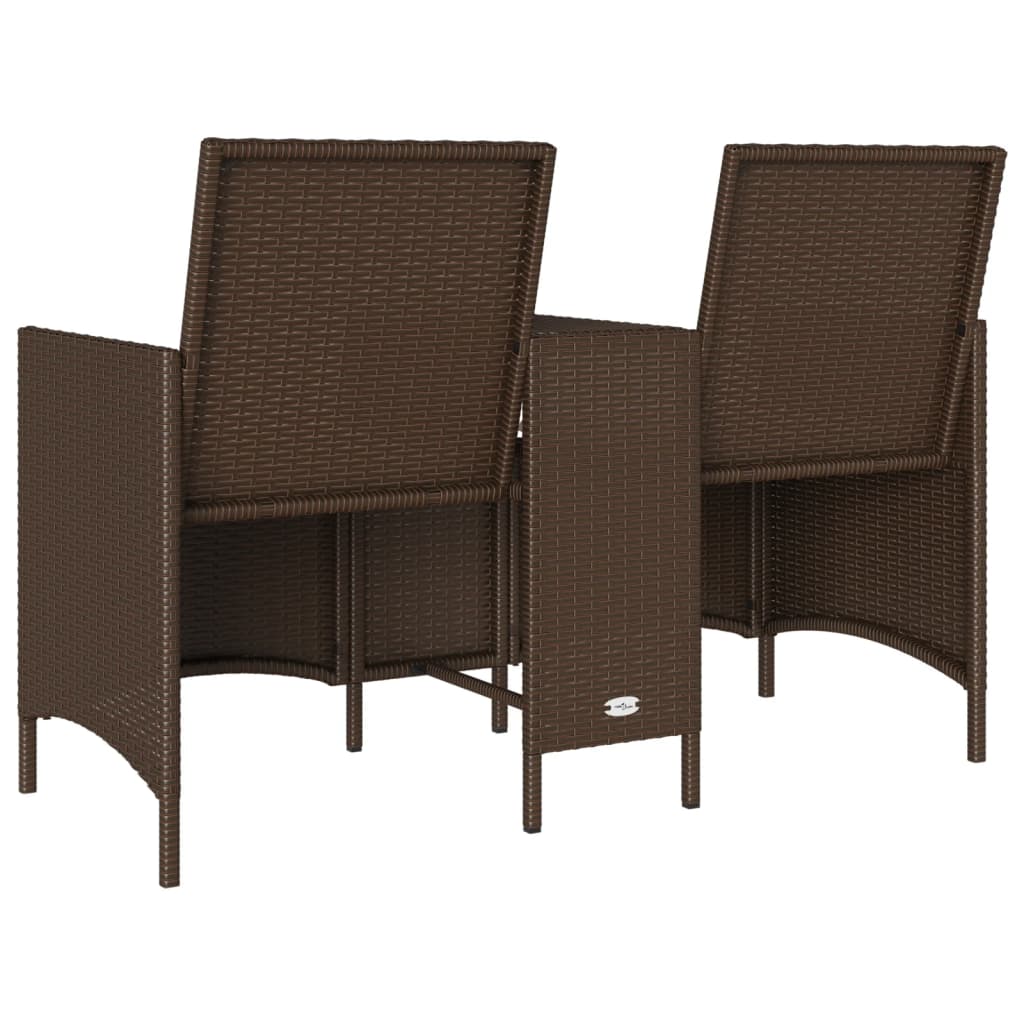 2 Seater Garden Sofa with Table and Cushions Brown Poly Rattan