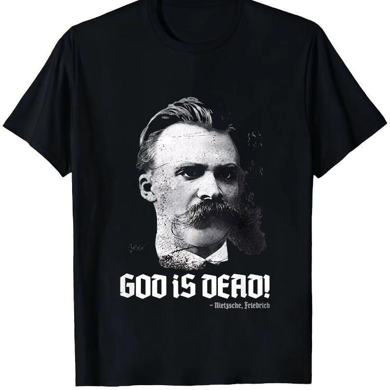 Cotton regular fit short sleeved Tshirt bold pattern print black God is dead Friedrich Nietzsche famous quote retro Tshirt S