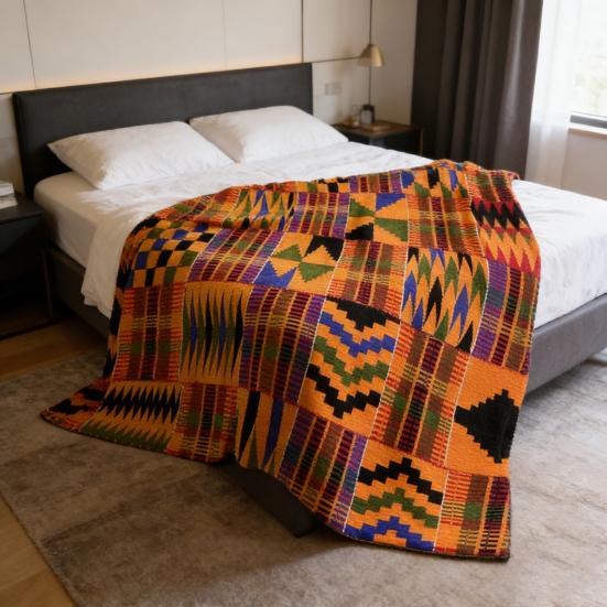 Flannel Kente Blanket African Tribal Ethnic Print Throw Blanket Geometric Colorful Cozy Blanket for Men Women Kids Home Couch Bed Decor