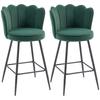 Set of Two Velvet-Feel Lotus Bar Stools - Dark Green