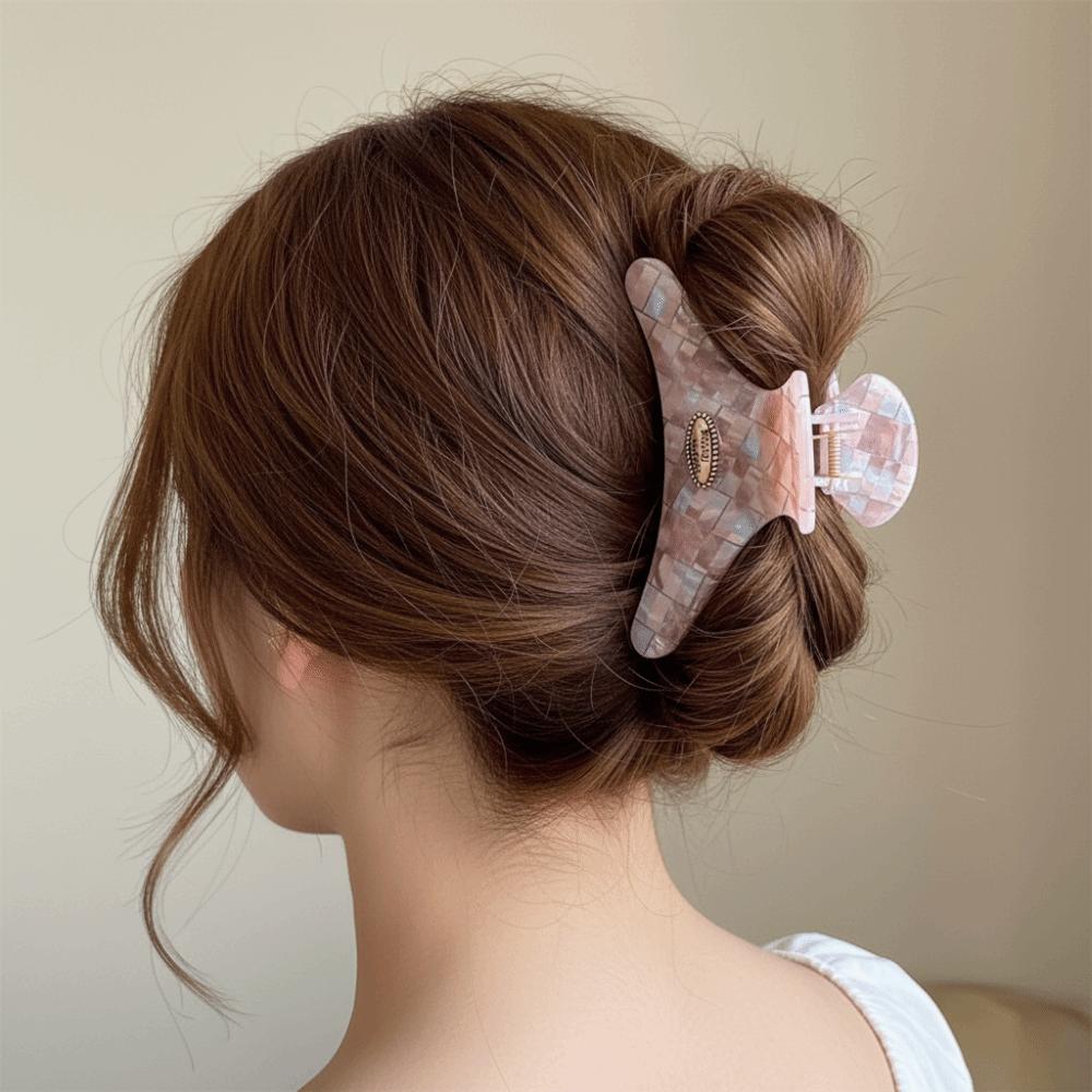 PVC Pink Plaid Hair Claw Butterfly Cloud Shark Clip Fashion Checkered Hair Clip  Female