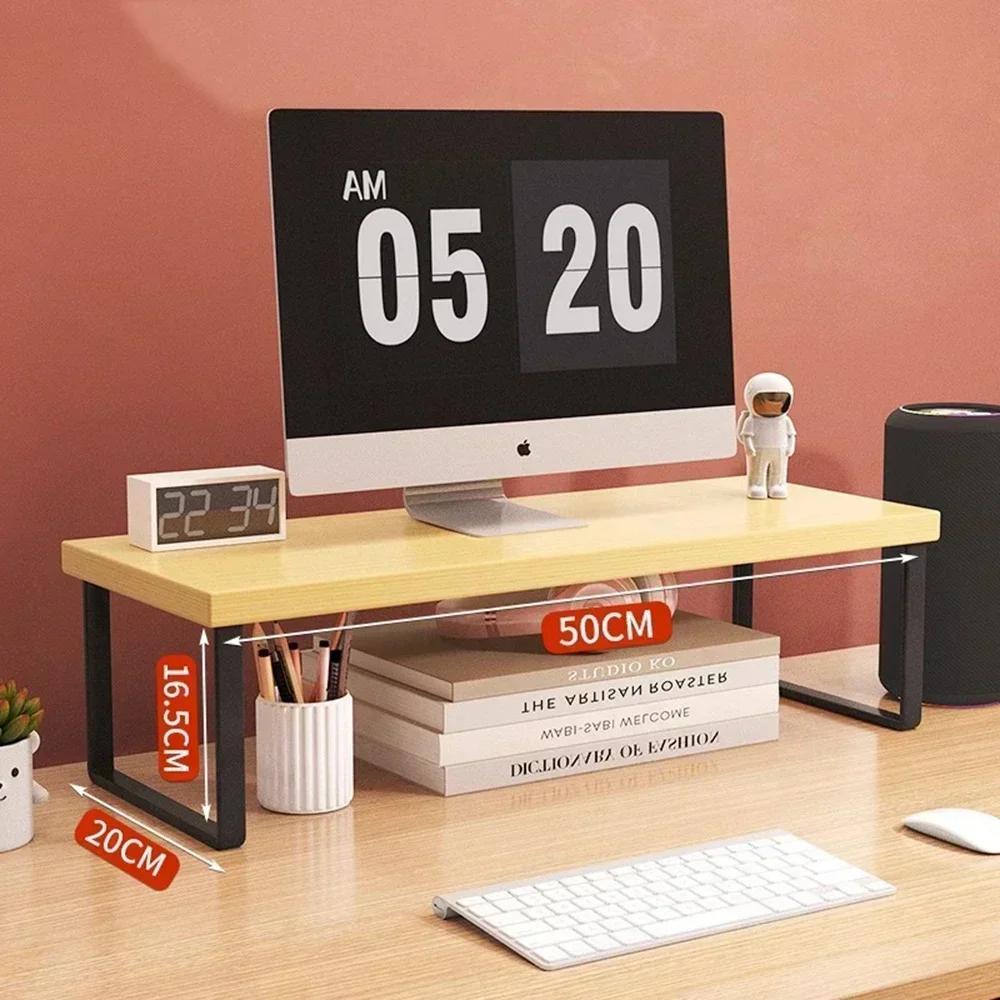 Office Desktop Computer Stand Rack Bracket Raised Shelf Laptop Monitor Wooden Table Home Storage Holders Utility Accessories
