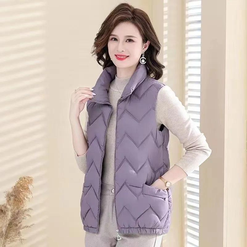 

High-quality down cotton vest women s autumn and winter warm stand-up collar sleeveless vest fashion outer vest jacket 3XL [Suggested 80--110]