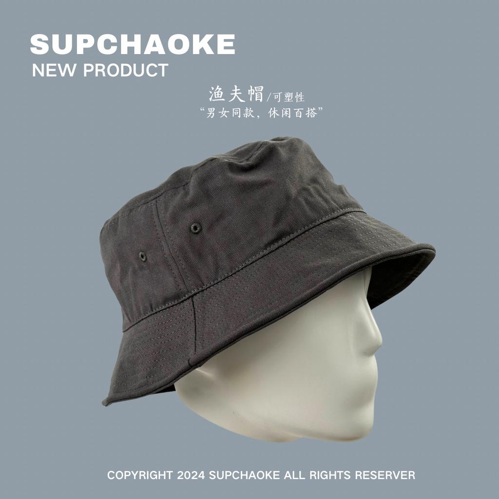 Solid color summer washed black bucket hat men and women trendy versatile retro sunshade sunscreen hat