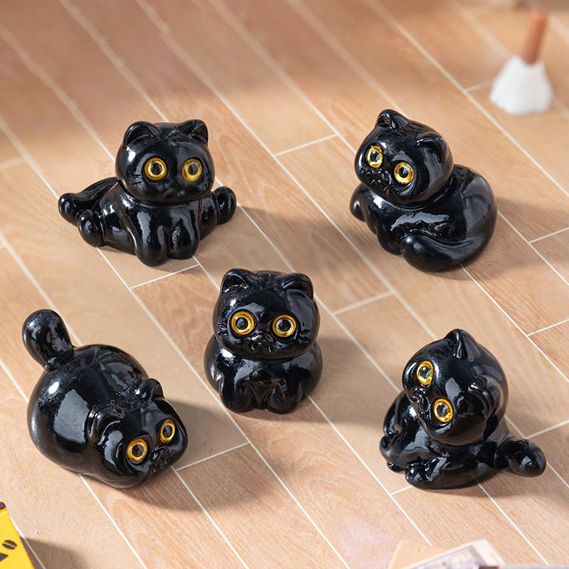 5Pcs/Set Black Cat Ornament Mini Figurines Miniature Resin Cute Kitten Micro Landscape Crafts Small Ornaments Desktop Decoration