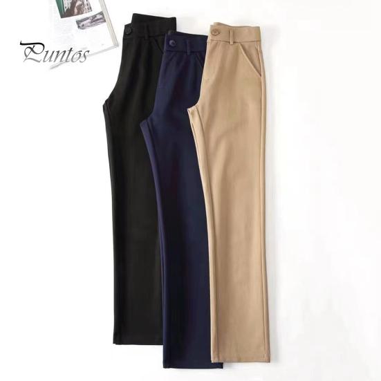 Women Suit Pants High Waist Button Zipper Fly Office Lady Trousers with Pockets Solid Color Slim Fit Straight Leg Trousers