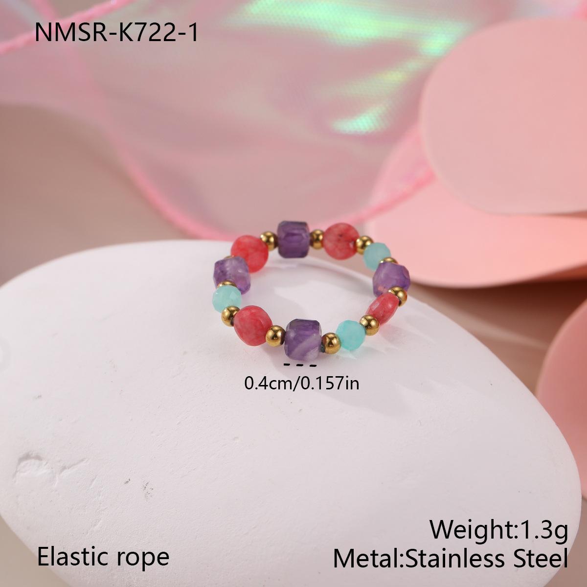 GEMCHIC Women s Geometric Natural Stone Beaded Ring Stainless Steel 18K Gold Plated Fashion Jewelry