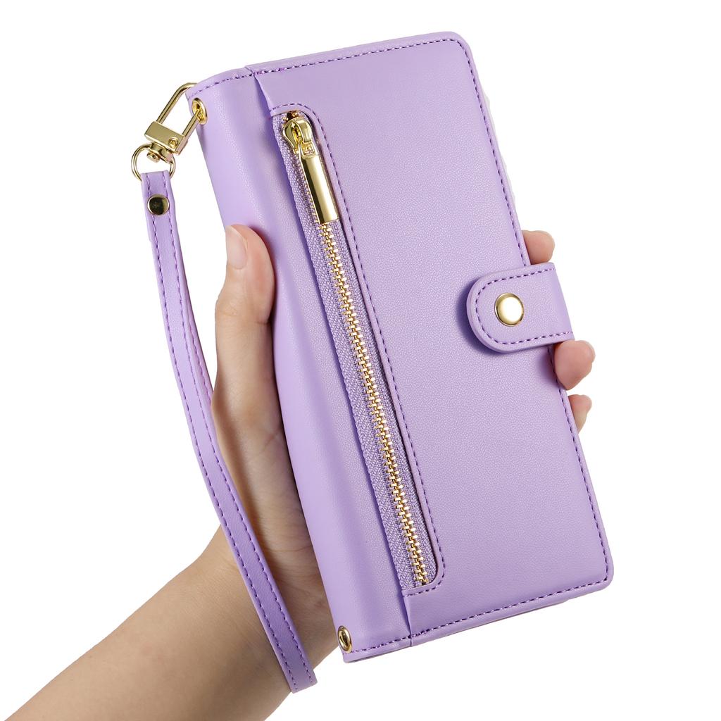 For Oppo Reno14 5G (Global) Case Zipper Pocket Wallet Leather Phone Cover with Straps