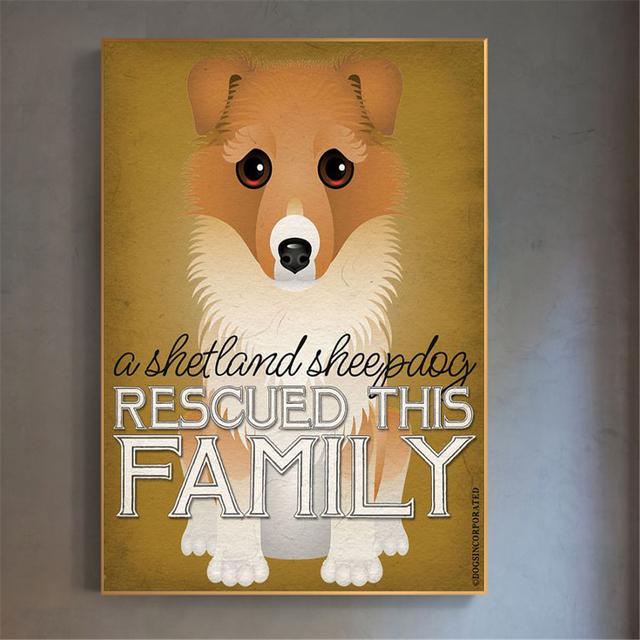 Hanging Wall Art Retro Dog Poster Canvas Painting Rescued This Family Animals Wall Pictures for Living Room Home Decor Kids Gift