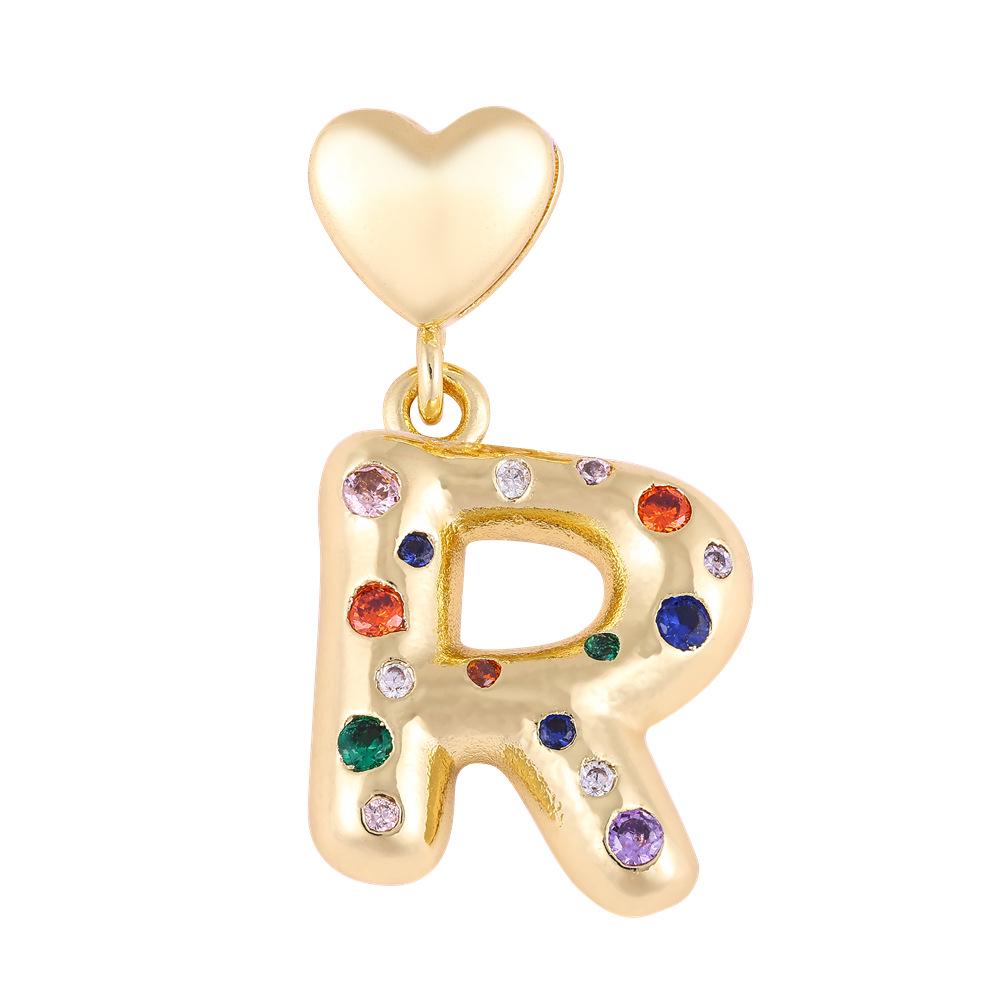 18K Gold-Plated Zircon Necklace with Cross and Colorful Letter Pendants