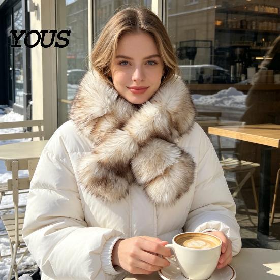 Elegant Cold Weather Accessory Faux Mink Wrap Scarf for Women, Double-Sided Plush Neck Warmer, Commuting Warm Thick Winter Fur Collar, Luxury