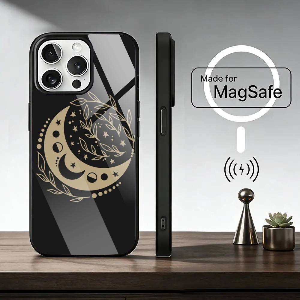 Flower Plant M-Moon Pattern Phone Case For iPhone17,16,15,14,13,12,11 Plus,Pro Magnetic For Magsafe Wireless Charging