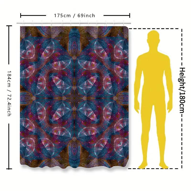 Blue-red kaleidoscope shower curtain waterproof fabric pattern bathroom decoration polyester print privacy 280x180cm