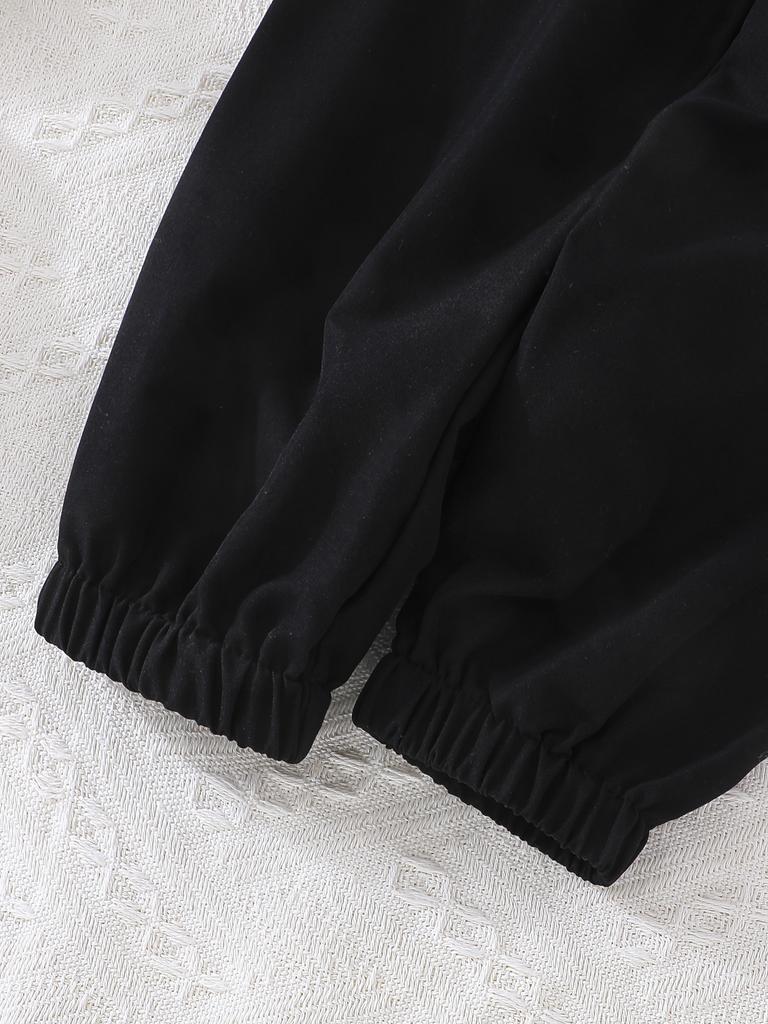 Mädchenanzug 2-8J Mädchenmode Sportbekleidung Buchstaben Weste + Schwarze Jogginghose 2-teilig