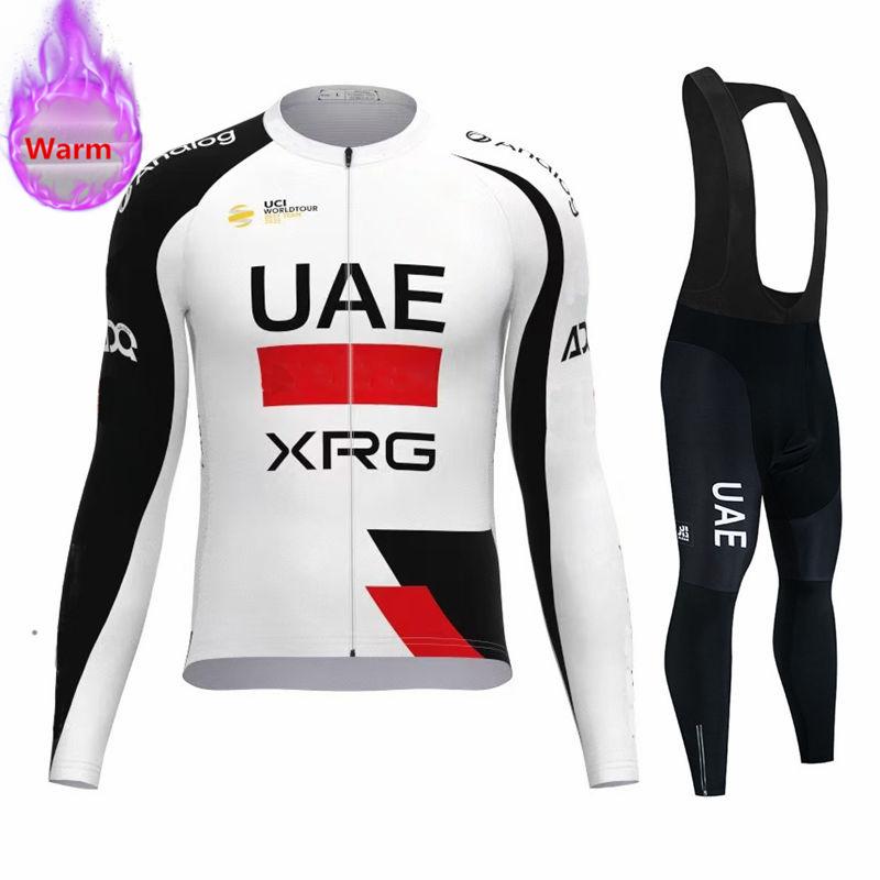 2026 UAE Team Winterfleece Langarm 2026 Winter Samt Warm Radsportbekleidung Anzug Set Fahrradkleidung Tragen Ropa Ciclismo Rennrad Trikot Anzug