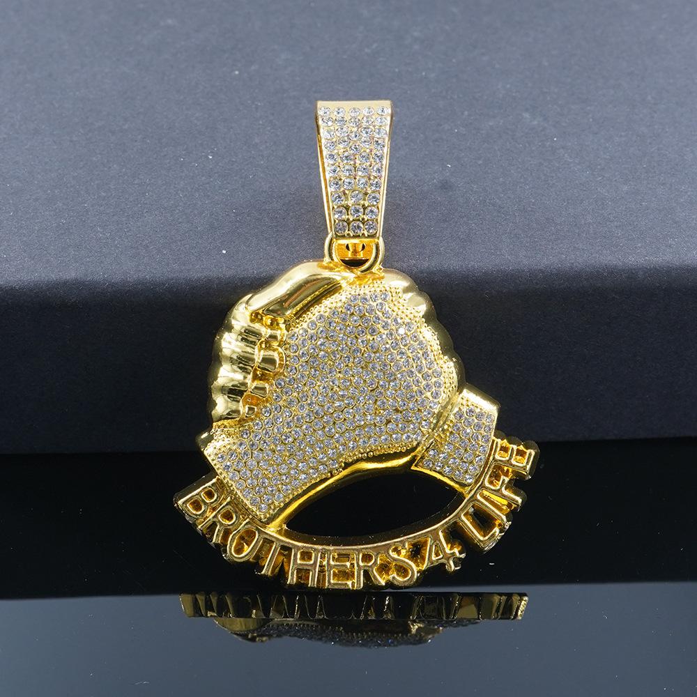 Hot Selling Hand In Hand Brothers 4 Life Full Diamond Alloy Pendant Fashion Cuban Chain Necklace Accessories