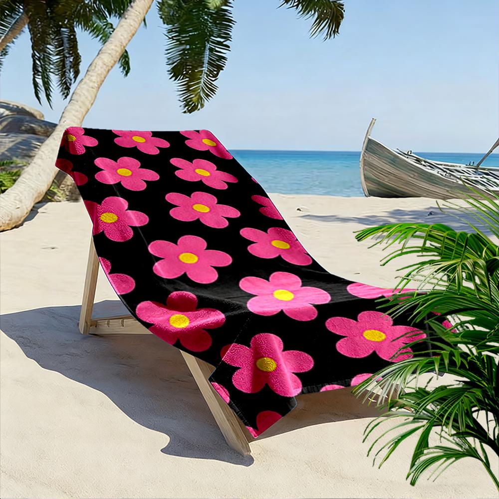Pink Flowers On Black Background Beach Towel Quick-drying for Travel Outdoor Sports Jogging Beach and Swimming