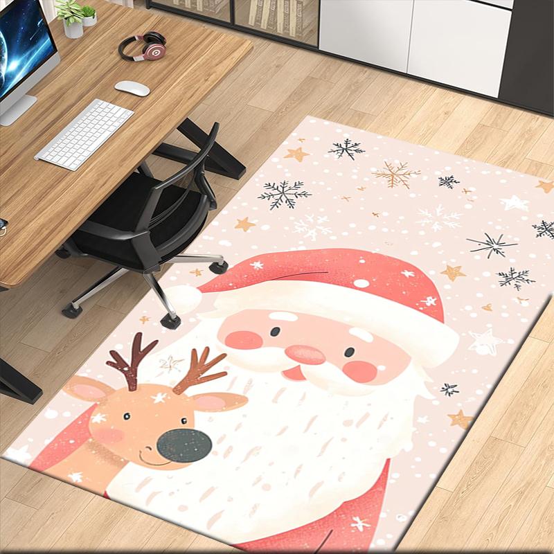Christmas Santa Claus Printed Carpet, for Office Chair Living Room Bedroom Kitchen Room Decor Gifts.