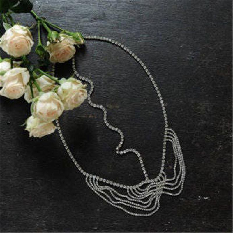 Cross-Border Hot Selling Multi-Layer Rhinestone Tassel Cross Head Chain Bohemian Fashion Bridal Crystal Forehead Lace Hair