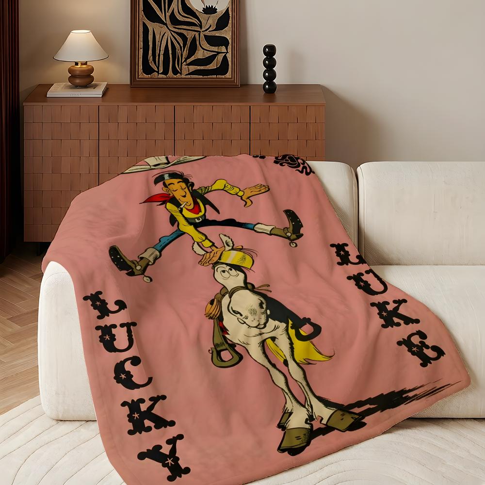 Cartoon L-Lucky L-Luke Throw Flannel Throw Blanket, Lightweight Cozy, Durable Washable Cute Cool