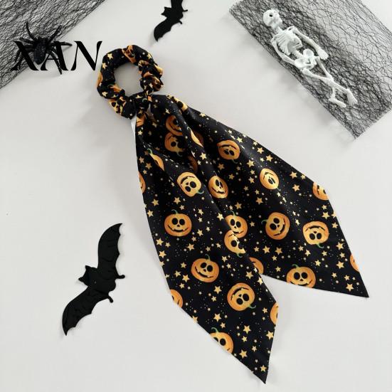 Colorful Hair Tie Halloween Satin Scrunchies for Women, Funny Pumpkin Printed Elastic Ties, Print Soft Ponytail Holders, Decorative Accessories Daily