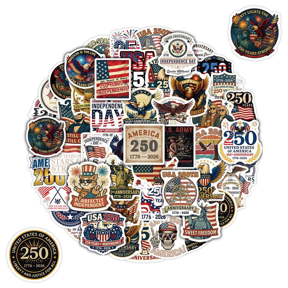 USA 250th Anniversary Waterproof Graffiti Stickers: 50-Pack for Water Bottles & Computers