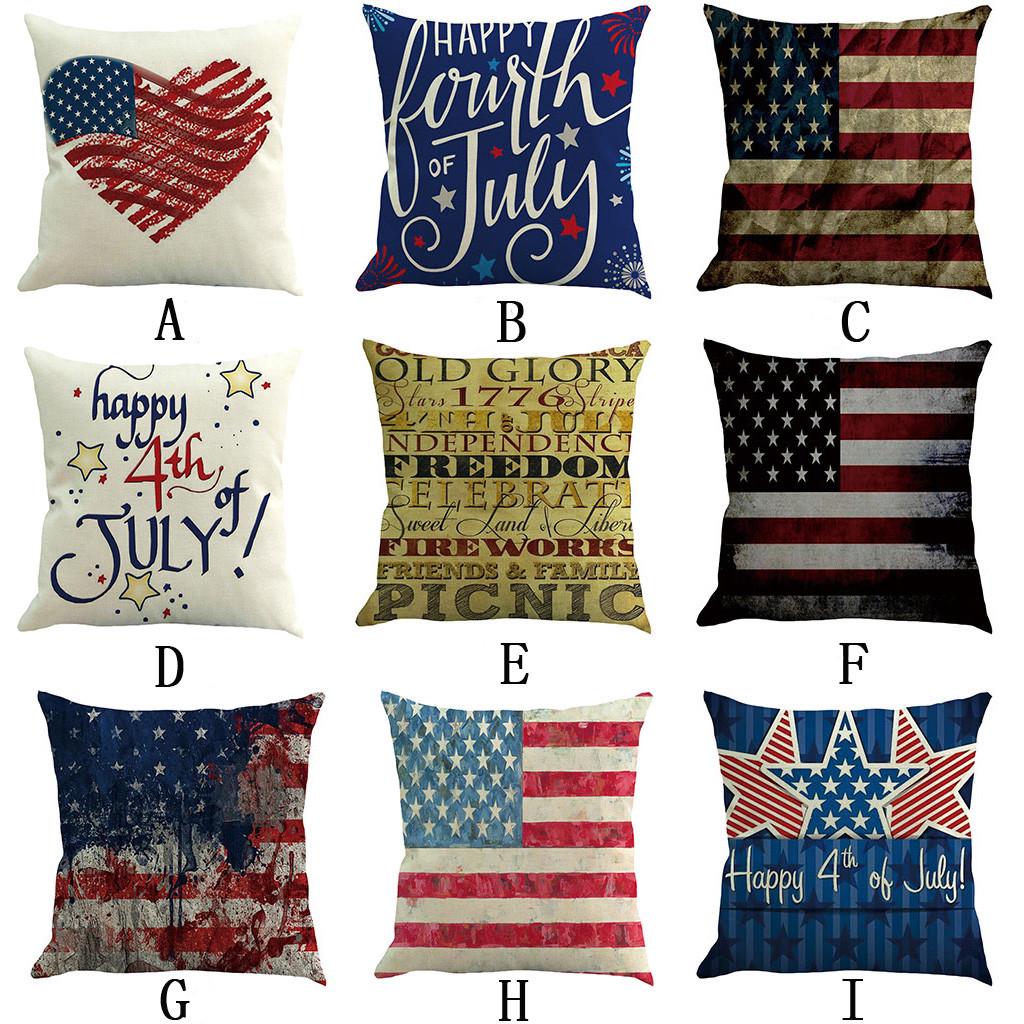 Super Soft Independence Day Linen Pillowcase Sofa Pad Set Home Decoration