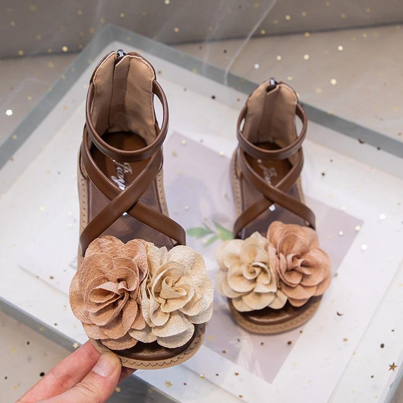 Neue Sommer-Sandalen für Mädchen - Koreanischer Stil, Florale Römische Prinzessinnen-Sandalen, Vielseitige Strandschuhe für Kleine Mädchen