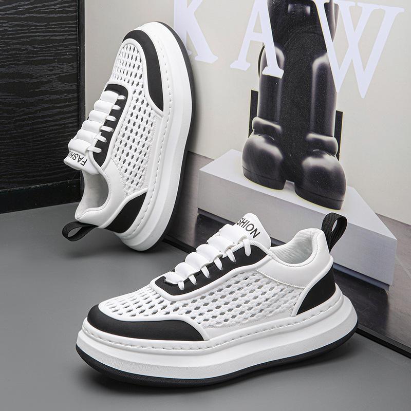 

Men s mesh breathable low-top thick baseplate shoes men s summer new teen flat-bottomed retro hollow trendy men s shoes 44
