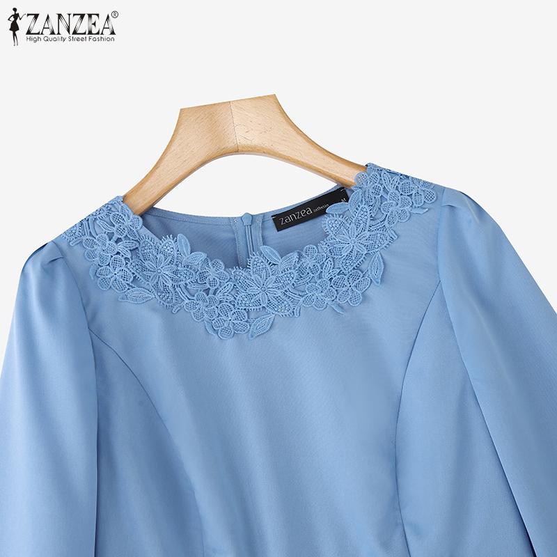 ZANZEA Women Casual Crpchet Patchwork Round Neck Summer Short Sleeve Blouse