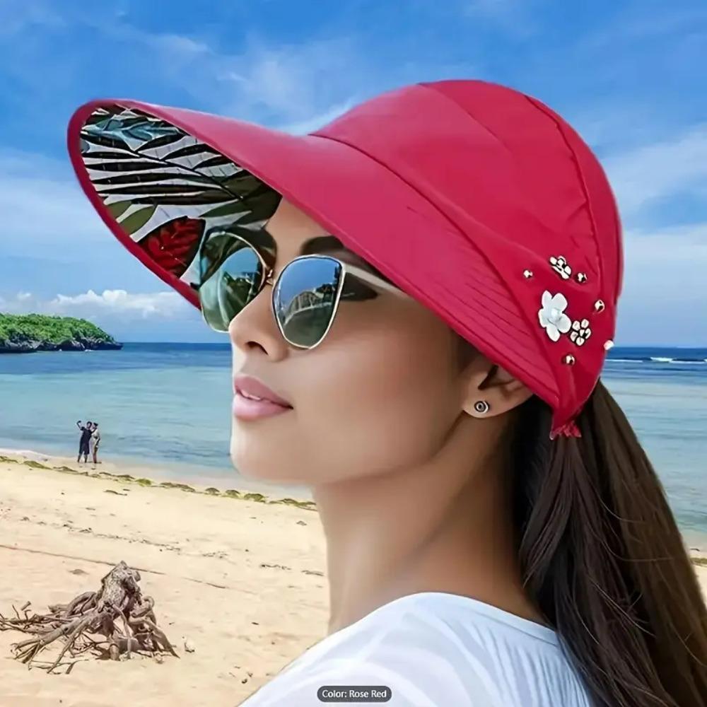 

Летняя шляпа от солнца с широкими полями и цветочным декором, легкий полиэстер, защита для пляжа, путешествий и активного отдыха розы красного