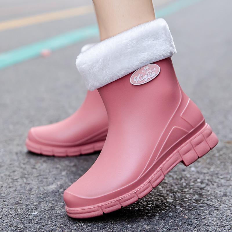 [One piece] Non-slip water shoes women's short rain shoes student fashion rain boots thermal rubber shoes low tube water shoes