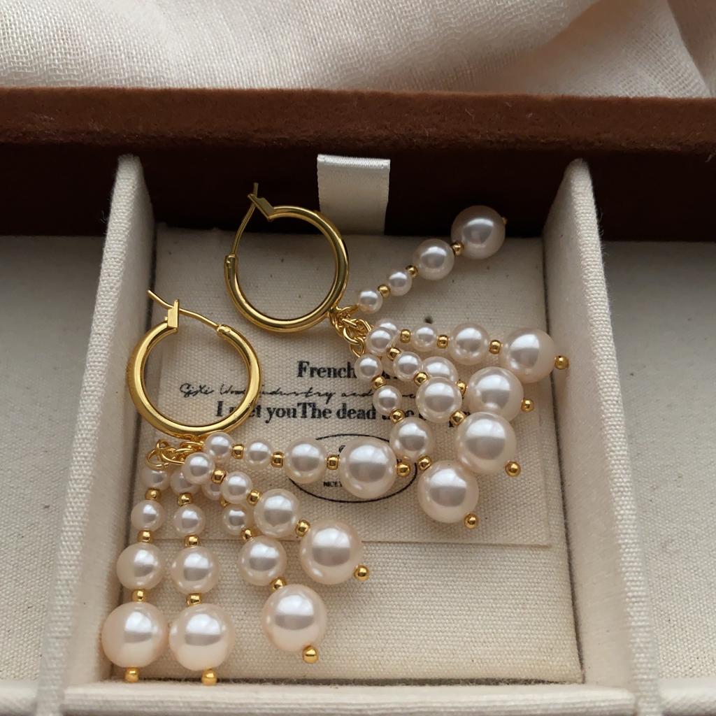 Classic Ring Handmade Bead String Earrings, Earrings, Retro Elegance And Nobility, Light Luxury, Exquisite Niche Design, Versatile