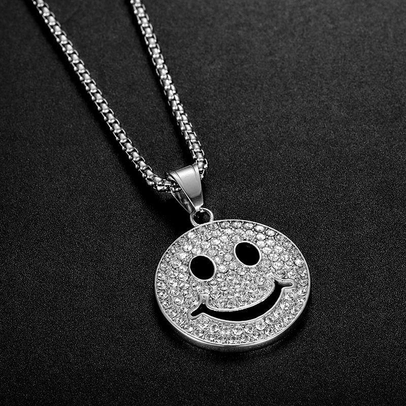 Europese en Amerikaanse Grensoverschrijdende Nieuwe Hip-hop, Sieraden, Verguld Diamant Smiley Gezicht Symbool Hanger Ketting
