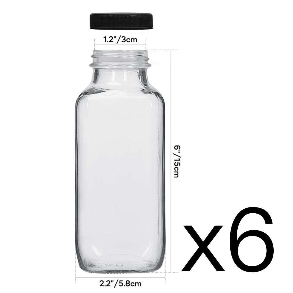 300ml Glass Juice Bottles with Lids Square Reusable Drinking Jars for Juicing, Milk, Kombucha Octagonal Vintage Juice Bottle