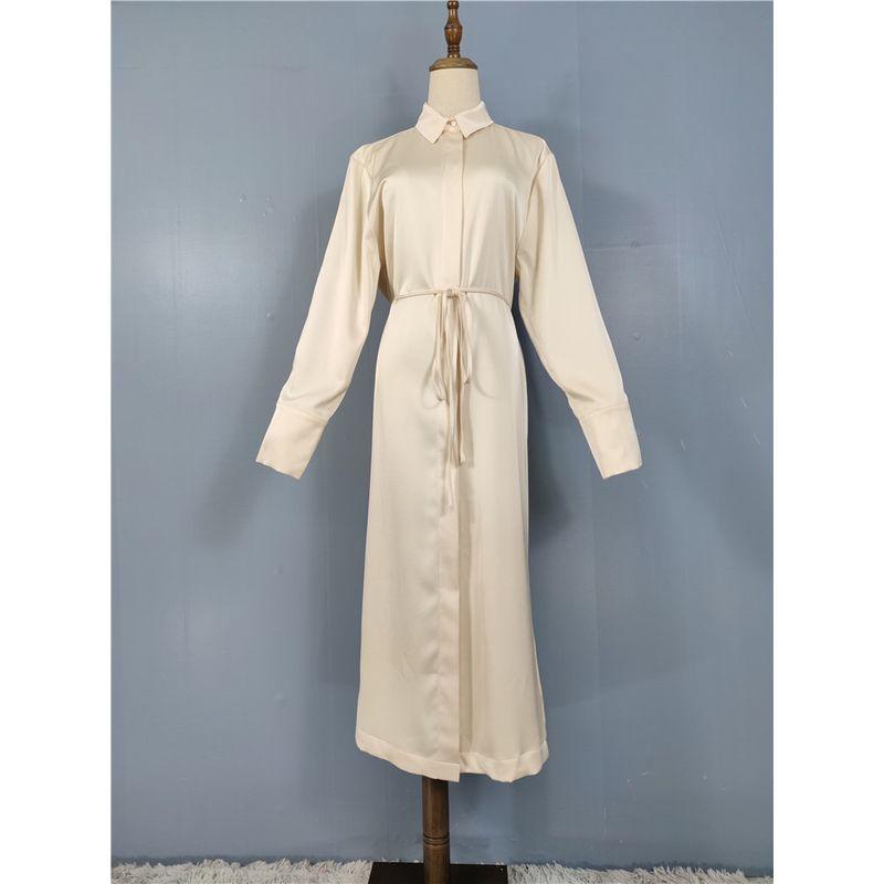 

Export Single H Home Fall New Arrival High Quality Smooth Fabric Stylish Special Midriff Outfit Tied Long Sleeves Dress Female Champagne XS