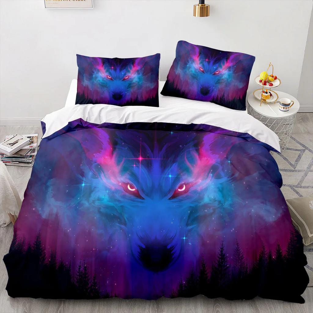 Wolf Duvet Cover King Queen Size Cool One-Eyed Lone Wolf Bedding Set For Teens Adults Wild Animal 2/3Pcs Polyester Quilt Cover
